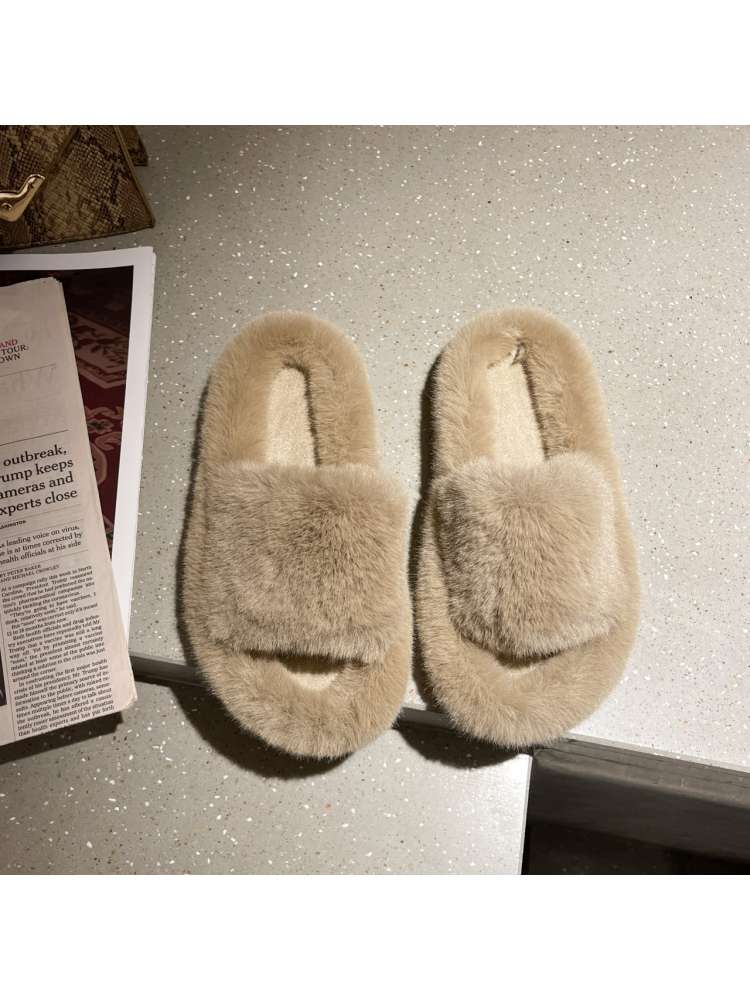 Fluffy Fur Round Toe Slippers