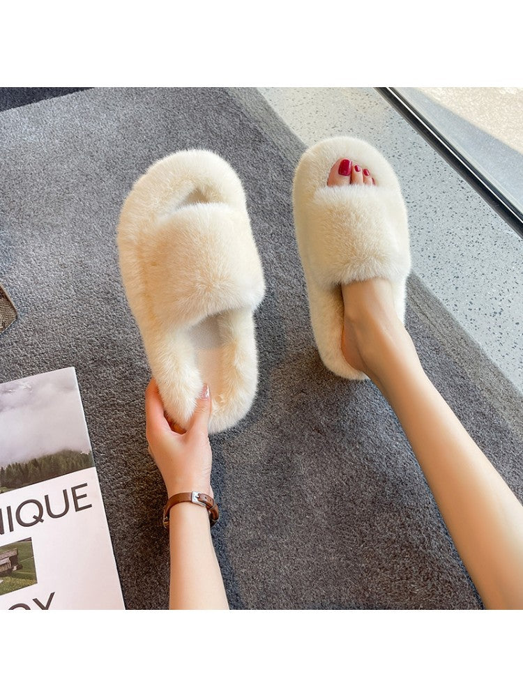 Fluffy Fur Round Toe Slippers