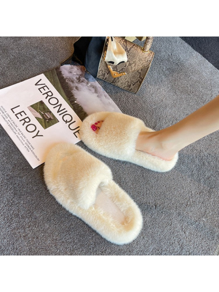Fluffy Fur Round Toe Slippers