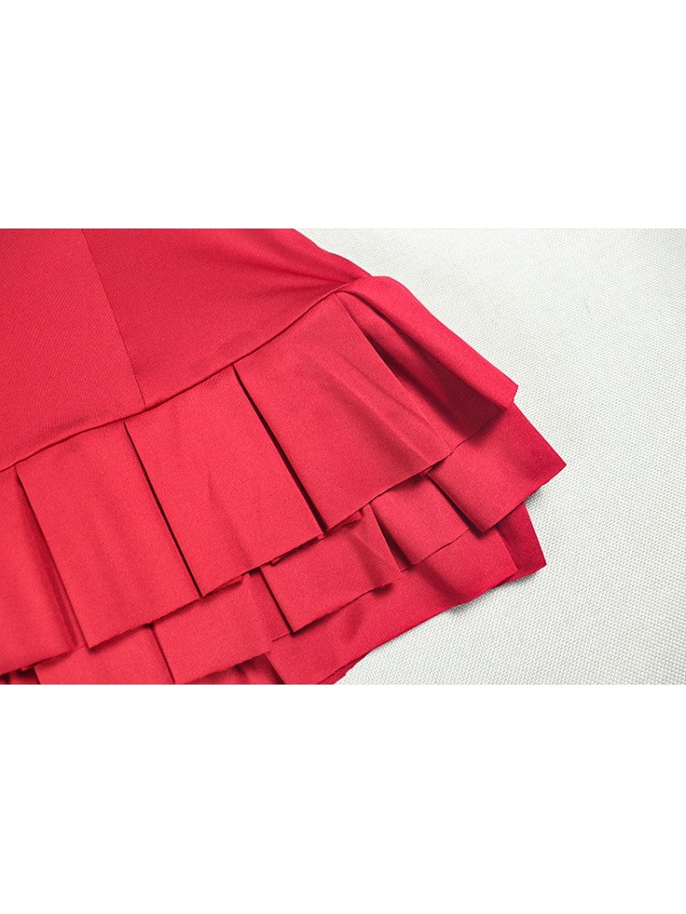 Solid Ruffles A-line Backless Halter Mini Dress